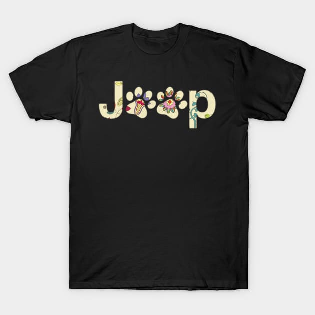 Floral Jeep Dog Paws Jeep Lover Cute Jeep Girl Jeep Women Flower Jeeps T-Shirt by StephanNick